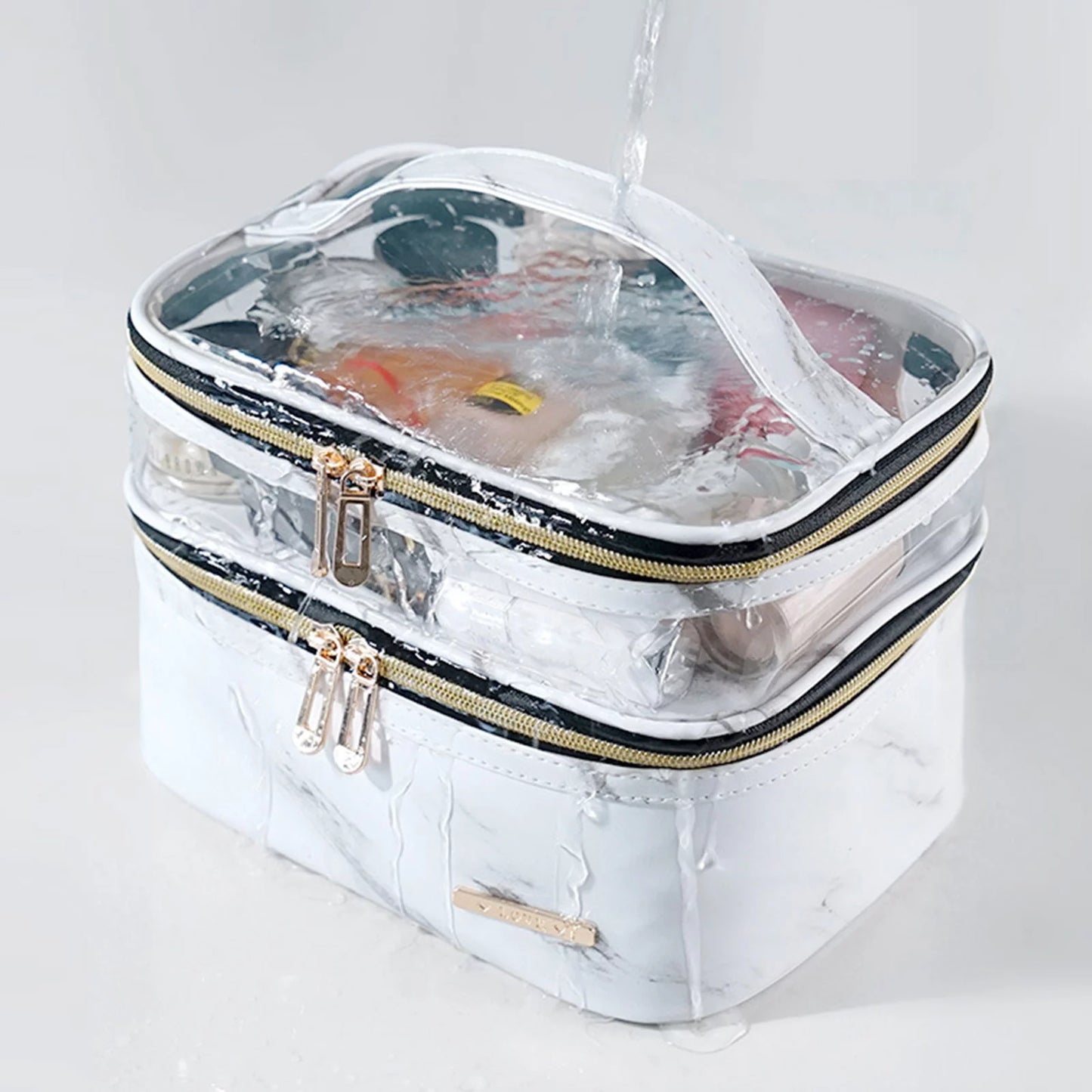 The Meiyuuo White Marble Clear Makeup Bag Cosmetic Bag Travelling Make up Bag Organizer Travel Cases for Women Girls Reusable Toiletry Bags(White Marble)