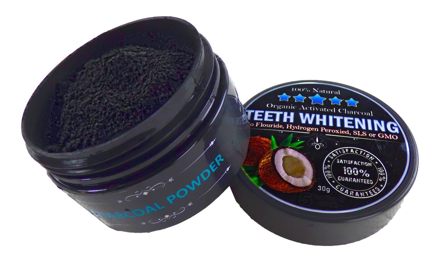 Charcoal Teeth Whitening Powder, Natural Activated Charcoal Coconut Shells + 2 Bamboo Toothbrushes - Safe Effective Tooth Whitener Solution