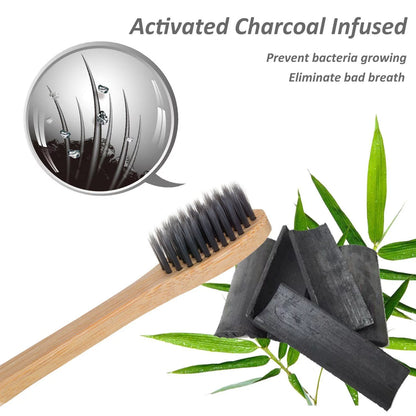 Charcoal Teeth Whitening Powder, Natural Activated Charcoal Coconut Shells + 2 Bamboo Toothbrushes - Safe Effective Tooth Whitener Solution