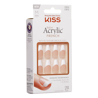 Salon Acrylic Medium Coffin French Nails, White Tips, 28 Count