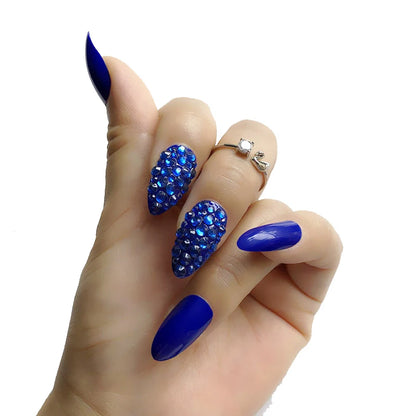  19 Colors Custom Fake Nails Full Rhinestones Sequins Stiletto Press on False Nails Artificial Nails Art 24Pcs Tips